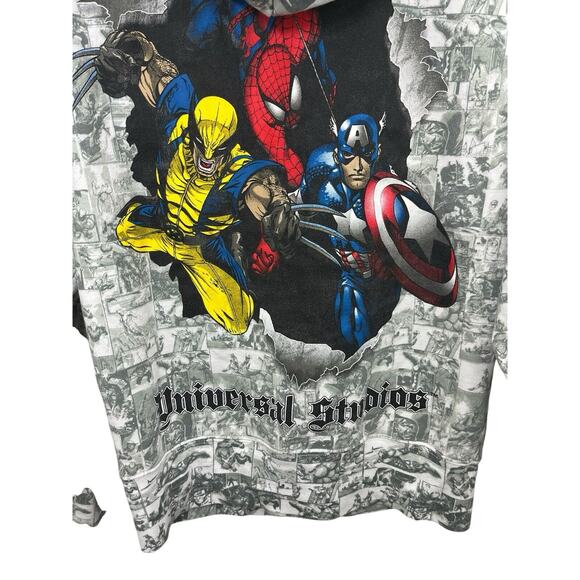 Marvel Hoodie Sweatshirt Universal Studios Grey White Sweatshirt Zipper Small - Picture 6 of 9